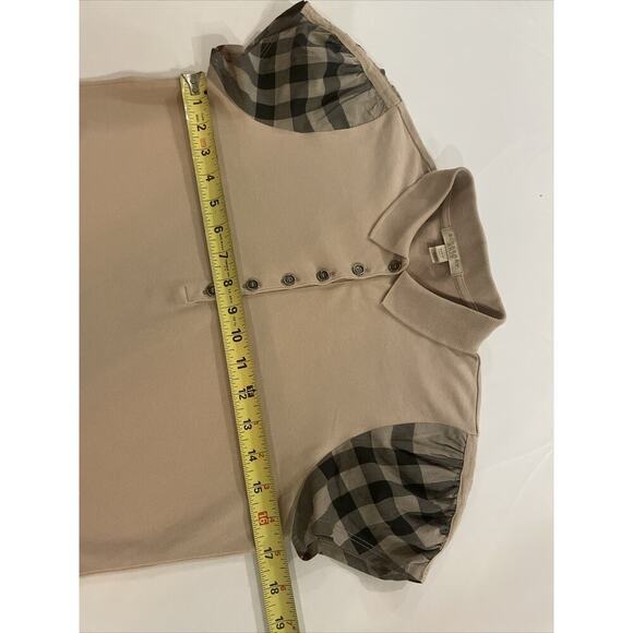 Burberry Brit Short Sleeve Polo Check Puff Sleeve Shirt Women M T-Shirt Logo Top - Picture 10 of 12